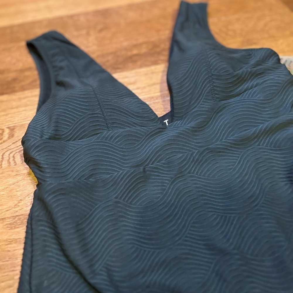 Black Textured One-Piece Swimsuit | Deep V Neck | New with Tags - Picture 3 of 9